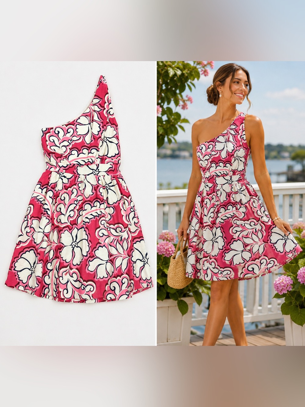 MEET ME IN SANTORINI - Pink and White One Should Fit and Flare Dress NWT